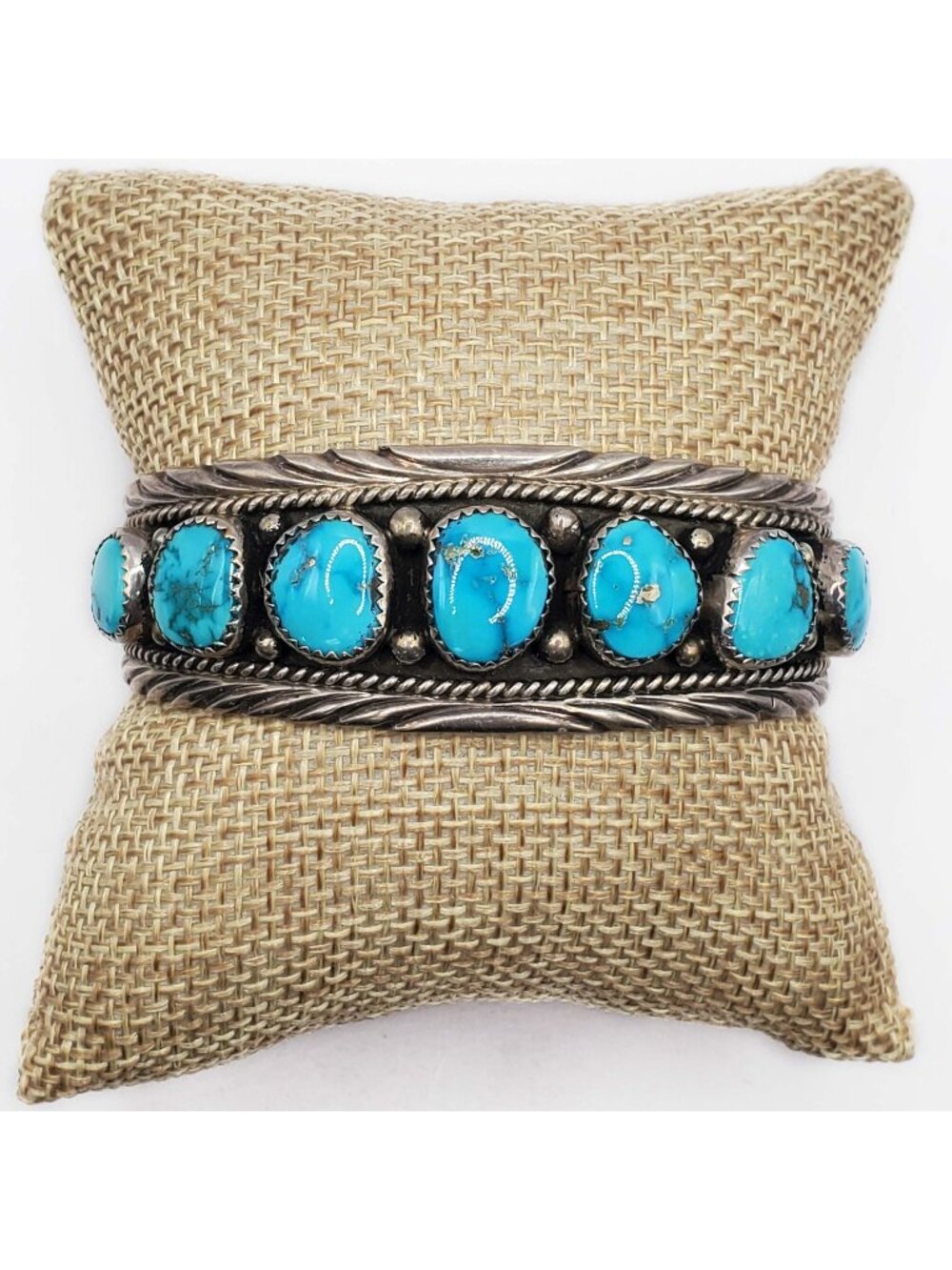 Peter Johnson Navajo Turquoise Station Cuff Bracelet Sterling Silver